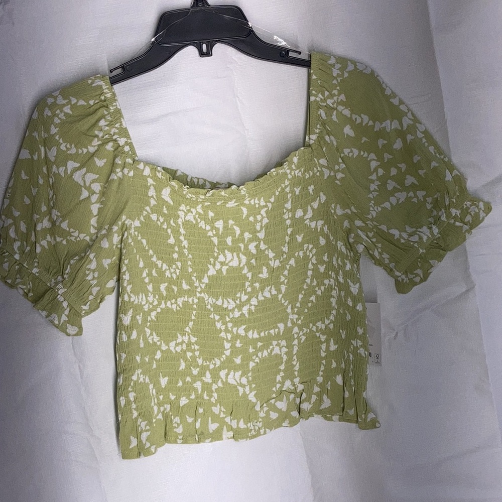 So smocked puff sleeve crop top w butterfly abstract print L jrs - Picture 4 of 17